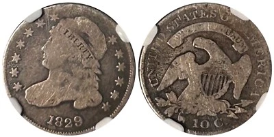 Монета номиналом 10 центов 1829 с крышкой — NGC G06 — бесплатная доставка - Изображение 1 из 4