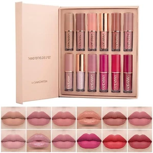 12 Farbiger Stück Roter Lippenstift Make up Lipgloss Set Matte Samt Lipstick Was - Bild 1 von 7