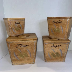 Vintage 50s Mid Century Modern MCM Set of 4 Wood Hand Painted Wheat Canister Set - Picture 1 of 15