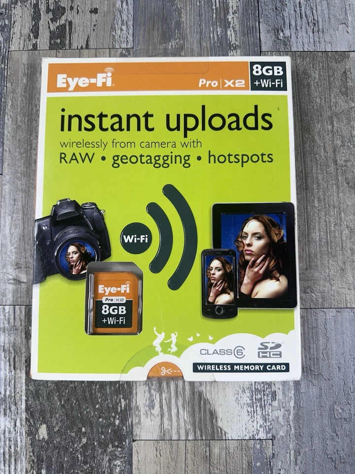 Eye-Fi Pro X2 8GB WiFi SD Card Instant Uploads Geotagging New Factory Sealed - Image 1 of 4