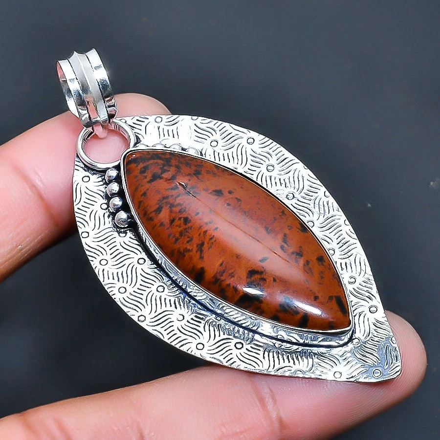 Colgante de joyería de piedras preciosas hechas a mano de obsidiana de caoba 2,46" Foto 1 de 1