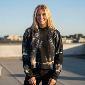 All Saints Tie Dye Hoodie Sweatshirt Crop Pullover Size 3 Women's 100% Cotton - Picture 1 of 6