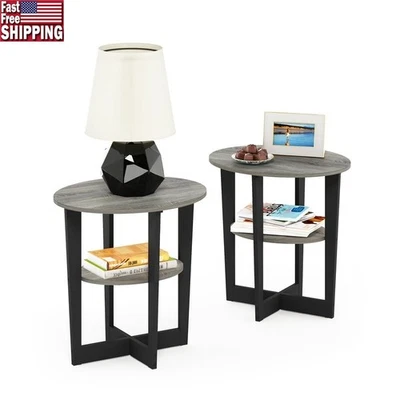 Oval End Table Set of 2 Storage Display Easy Assembly Indoor Use Modern Design - Image 1 of 4