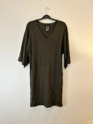 BCBGMaxAzria V-Neck Wool Blend Midi Sweater Tunic in Olive Green - Image 1 of 4