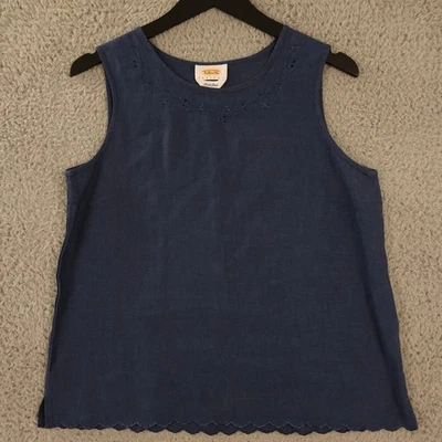 Vintage Talbots Tank Top Womens MP Blue Embroidered Irish Linen Scalloped Hem - Image 1 of 4