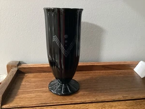 Vintage Black Glass Vase With Silver  Deco - Picture 1 of 2