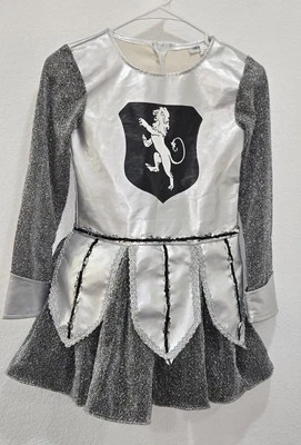 Girls Warrior Knight Costume Black / Silver Metallic Dress Size Medium - - Image 1 of 4
