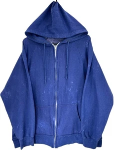 Vintage Faded Split Pocket Hoodie Grunge 50s 60s YKK Zip Up Navy Blue Boxy XL - Picture 1 of 9