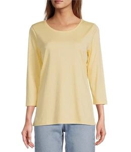 LL BEAN Women’s Yellow Pima Cotton Shirt 3/4 Sleeve Jewelneck Sz Small Casual - Picture 1 of 10