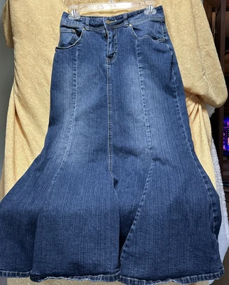 Maxi Falda Vaquera Cato Para Mujer 4 Algodón Azul Jean con Bolsillos Traseros Bordados Foto 1 de 4