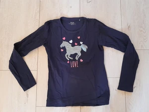Langarmshirt / Pulli - Yigga - Gr. 134/140 - dunkelblau - Glitzer -Herzen-Pferd - Bild 1 von 2
