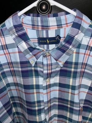 Ralph Lauren Blue Plaid Long Sleeve Button Down Size 3XB Big & Tall - Image 1 of 4