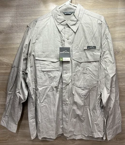 Eddie Bauer Shirt Men XL Tan Long Sleeve Vented Fishing Lightweight Cotton - Picture 1 of 7