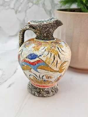 Vintage Greek Style Pottery Vase Jug 14cm – Hand Painted, Chip & Crack - Image 1 of 4