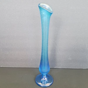 Vintage Fenton geschwungene Knospe Vase Celest blau Stretch Glas Fuß Sockel 11" - Bild 1 von 7