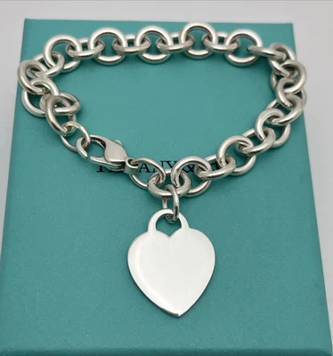 TIFFANY & CO. STERLING SILVER 925 ENGRAVEABLE HEART TAG CHARM BRACELET - 7.5 - Image 1 of 3
