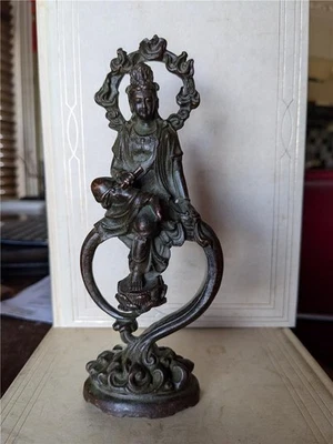 Bronze Shuiyue 水月观音 GuanYin - 2 Avalokiteshvara Seal Marks; smaller size; 19th C - Image 1 of 4