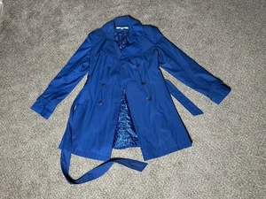 Gabardina clásica DKNY para mujer totalmente forrada azul lluvia con cinturón talla M de diseñador  - Imagen 1 de 11