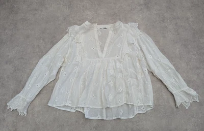Zara Blouse Womens L Tunic Boho Romantic Peasant Embroidered Shirt Top Fairy - Image 1 of 4