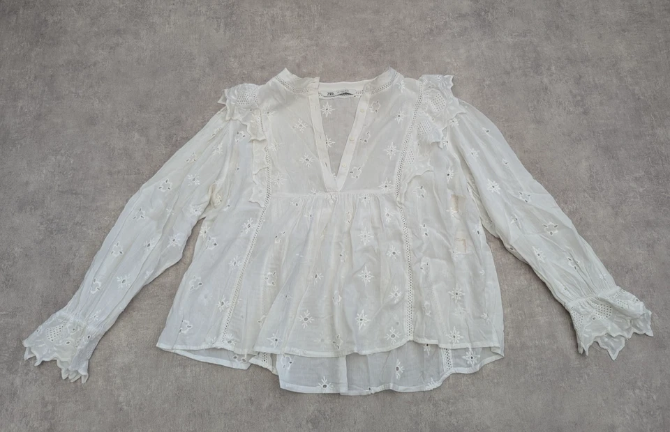 Zara Blouse Womens L Tunic Boho Romantic Peasant Embroidered Shirt Top Fairy - Image 1 of 4