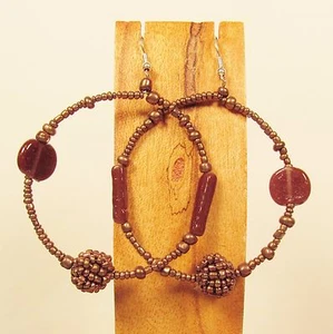 2" Copper Color Mixed Bead Boho StyleHandmade Seed Bead Round Hoop Earrings  - Picture 1 of 4