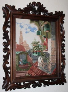 schöner großer geschnitzter Holz Rahmen - Gobelin nach Spitzweg (1) - Bild 1 von 5