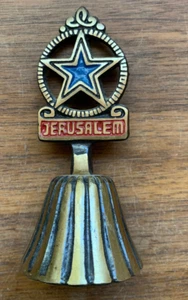 Vintage Brass Bell Jerusalem & Bethlehem 2-Sided Openwork Blue Star 4 1/4" Tall - Picture 1 of 3