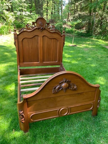 Antique Victorian Bed Frame, Walnut, Circa 1860s, 3/4 Mattress Included, 47"x70" Cover