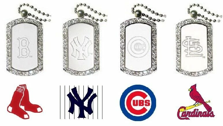 1 Crystal Edged Dog Tag Necklace NEW Official MLB 23" Chain Unisex CHOOSE TEAM - Image 1 of 1