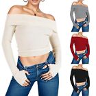 Women's Casual Long Sleeve  Off Shoulder Slim Fit Crop Top Going Out Blouses