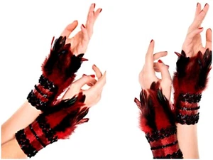 Firebird Phoenix Feather Wrist Arm Cuffs Drag Red Devil Costume Bracelet - Picture 1 of 3