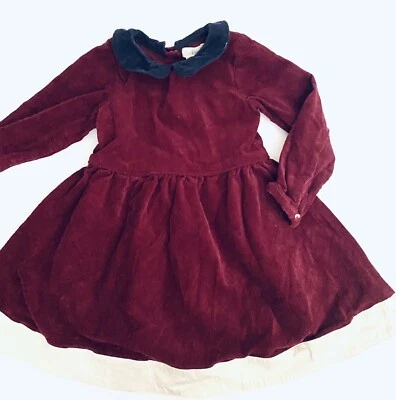 Vestido Olive Juice Borgoña Pana Manga Larga Cuello Bordeado Marfil Talla 3 Foto 1 de 4