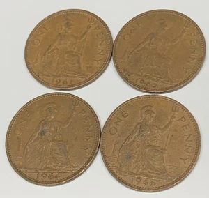 # C6599 GREAT BRITAIN LARGE PENNY 4 DIF. COINS, 1961, 1962, 1964, 1966 - Picture 1 of 2