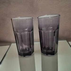 Vintage Libbey Gibraltar Purple Amethyst Panel Juice Glasses • Set Of 2 • - Picture 1 of 9