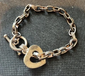 925 Sterling Silver Oval Link Open Heart Charm Toggle Bracelet 6.5 - 22 Grams - Picture 1 of 7