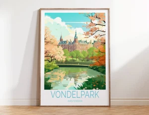 Vondelpark Amsterdam, Lake & Sakura Tree Poster Premium Quality Choose your Size - Picture 1 of 2