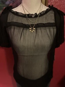 Blusa Mujer de Aziz Preciosa Negra Transparente Talla Pequeña Retag Roxy Rosa Detalle Volantes - Imagen 1 de 3