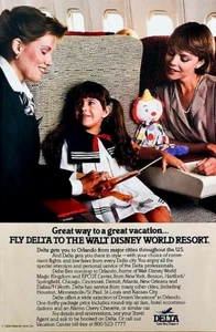 FLY DELTA AIR LINES TO WALT DISNEY WORLD RESORT — ORIGINAL 1986 MAGAZIN DRUCKANZEIGE - Bild 1 von 1