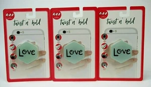 3-PACK LOVE TWIST N' HOLD PHONE / TABLET STAND GRIP HAND FINGER CORD HOLDER NEW - Picture 1 of 8