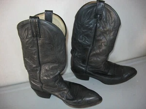 DAN POST 8.5 EW SOFT BLACK COWHIDE LEATHER CLASSIC R TOE COWBOY BOOTS - Picture 1 of 12