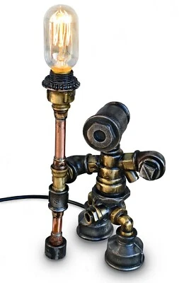 Lámpara de mesa de escritorio retro robot vintage industrial hecha a mano luz Steampunk Foto 1 de 3