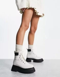 Timberland Sky Platform stivali grossi stringati bianco marrone 9,5 e 8 punta tonda donna - Foto 1 di 36