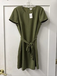 J Crew Women’s Shirt Dress Olive Green Belted Size 10 NWT - Picture 1 of 7