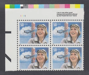 US Sc 3066a MNH. 1996 50c Cochran, plate block of 4 with black engraving omitted - Picture 1 of 1