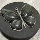 Retro Butterfly Pendant For Necklace Large Silver Tone Grey Crackle Kitsch