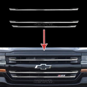 2016-2018 Chevy Silverado 1500 LT Z71 CHROME Snap On Grille Overlay Grill Covers - Picture 1 of 10