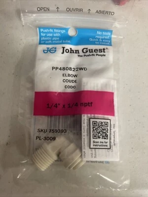 Push-to-Connect Elbow Fit - 1/4" O.D. x 1/4" NPTF - Polypropylene -2PK -J. Guest - Image 1 of 4