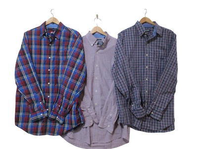 Lot of 3 Sz L Tall CHAPS Shirt Easy Care Plaid Long Sleeve Cotton/Poly Red Blue - Image 1 of 4
