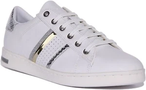 GEOX D Jaysen Profilo Basso Casual Scarpe IN Pelle Bianco Argento Donna UK 3 - 8 - Foto 1 di 11