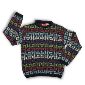 Vintage 80s 90s Rainbow Snowflake Fair Isle Sweater Binghamton Knitting Co Inc M - Bild 1 von 4